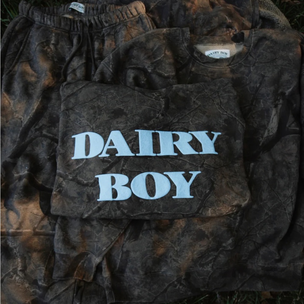 SOLD Dairy Boy river camo crewneck